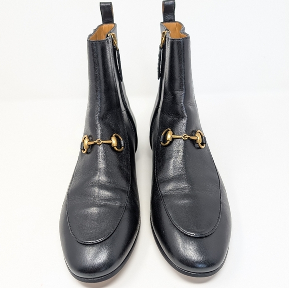 Gucci Size 37.5 Jordaan Horsebit Black Leather Ankle Boots Booties - Picture 3 of 15